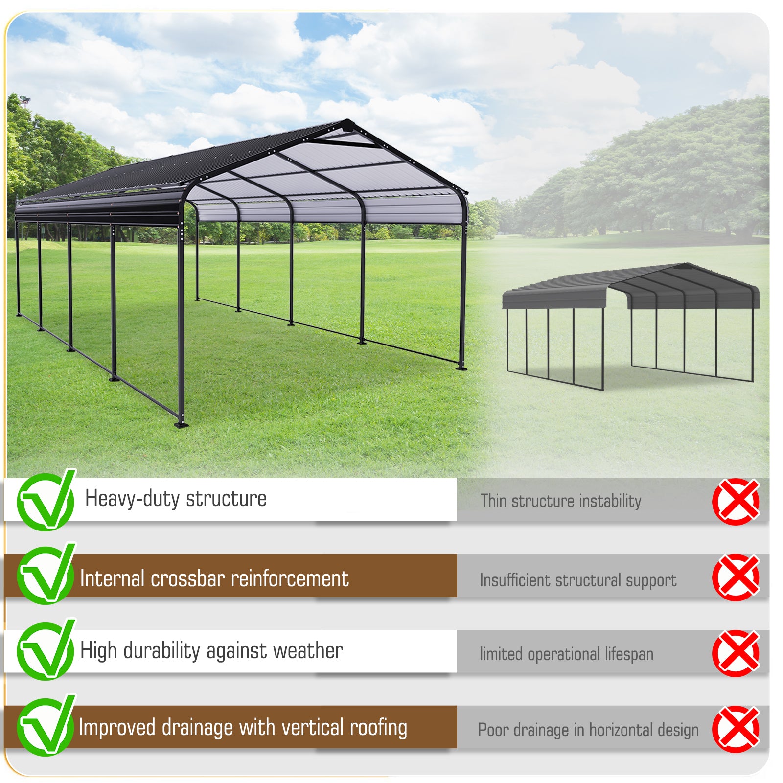 HOTEEL 12X20 FT Outdoor Carport, Galvanized Metal Heavy Duty Garage Car Storage Shelter, Metal Carport Upgraded Extra Large Garage