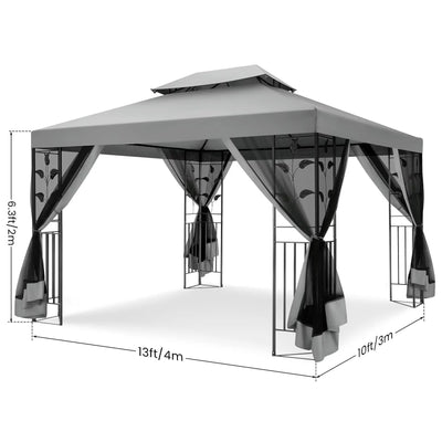 COBIZI 10' x 13' Pop Up Gazebo, Outdoor Steel Double Roof Canopy, Metal Frame Pavilion with Mosquito Netting, Sunshade for Garden, Patio, Lawns, Gray