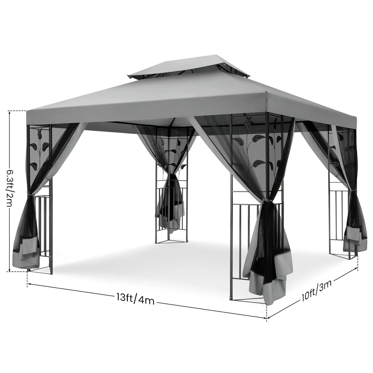 COBIZI 10' x 13' Pop Up Gazebo, Outdoor Steel Double Roof Canopy, Metal Frame Pavilion with Mosquito Netting, Sunshade for Garden, Patio, Lawns, Gray