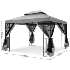 COBIZI 10' x 13' Pop Up Gazebo, Outdoor Steel Double Roof Canopy, Metal Frame Pavilion with Mosquito Netting, Sunshade for Garden, Patio, Lawns, Gray