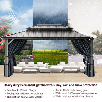 COBIZI 10'x15'  Heavy Duty Hard Top Gazebo with Curtains & Netting, Black SPC274