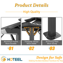 HOTEEL 10x12 Hardtop Gazebo Aluminum Gazebos with Galvanized Steel Double Roof Metal Gazebo with Curtains and Netting Permanent Hardtop Gazebos Steel Gazebo for Backyard, Garden and Patio, Black
