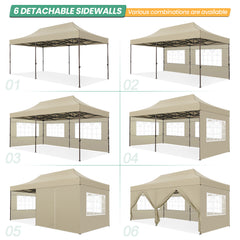 COBIZI 10x20 Heavy Duty Canopy Tent with 6 Removable Sidewalls,Pop up Outdoor Commercial Party Wedding Tent with Roller Bag,Waterproof & UV 50+,Khaki
