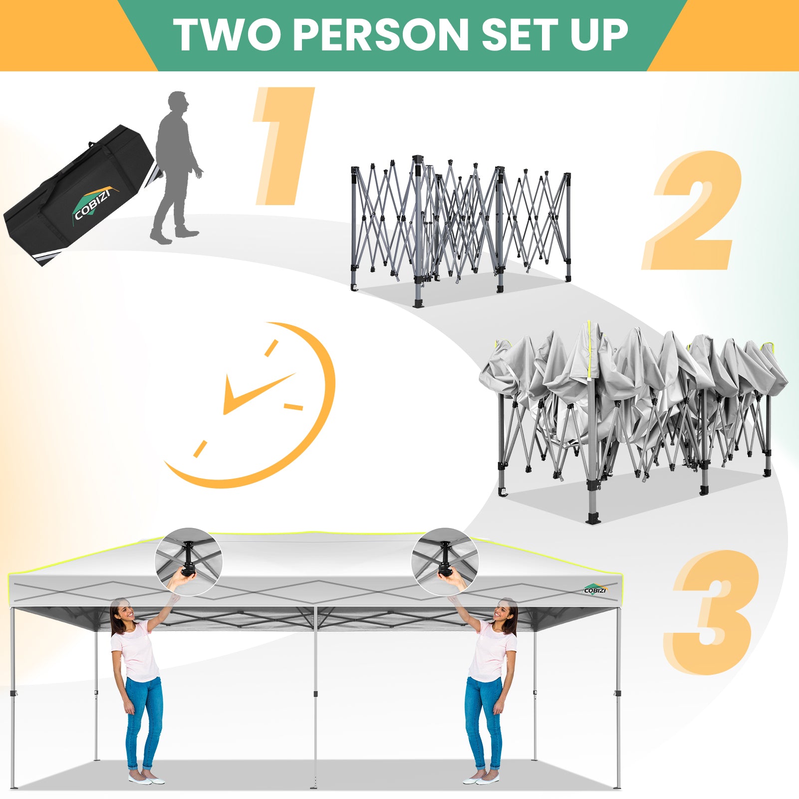 COBIZI 10'x20' Pop up Canopy Tent Easy up Canopy with Air Vent,Reflective Strip,4 Sandbags SPC000120
