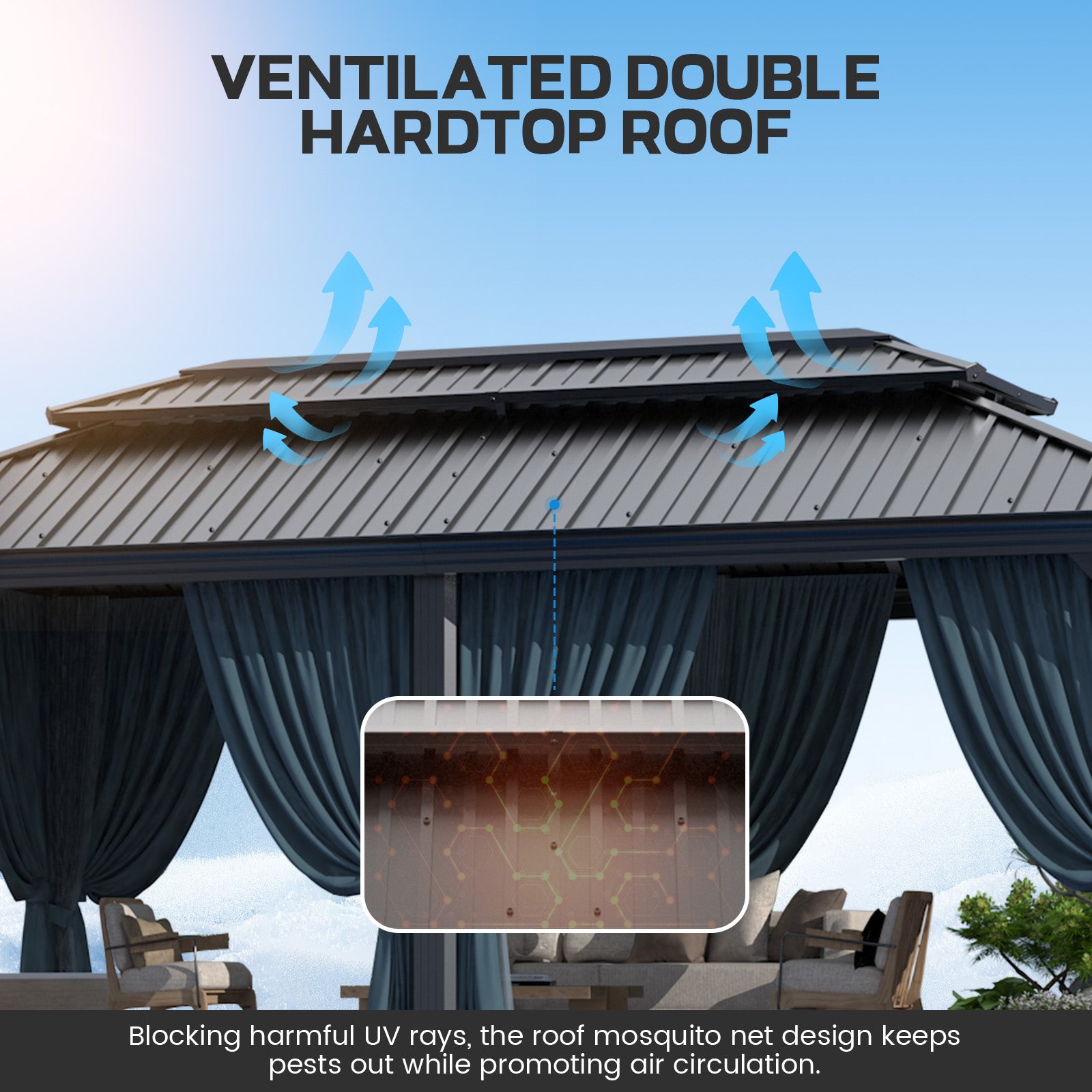 COBIZI 12'x20'  Heavy Duty Double HardTop Gazebo with Privacy Curtains & Netting, SPC91