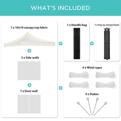 YUEBO 10x10 FT Outdoor Pop Up Canopy Tent Heavy Duty Commercial Instant Shelter Waterproof Party Tent Gazebo with 4 Removable Sidewalls