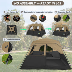 6-8 Person Camping Tent, Easy Setup Waterproof Windproof Backpacking Tent with Removable Rainfly, Lightweight Portable Outdoor Family Tents for Camping, Travel, Fishing, Hiking