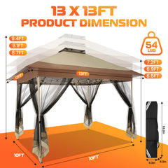 COBIZI Gazebo 13x13FT Pop Up Canopy, Canopy Tent with Mosquito Netting for Lawn, Garden, Backyard & Patio - Carpas para Patio- Water Resistant and UPF50+