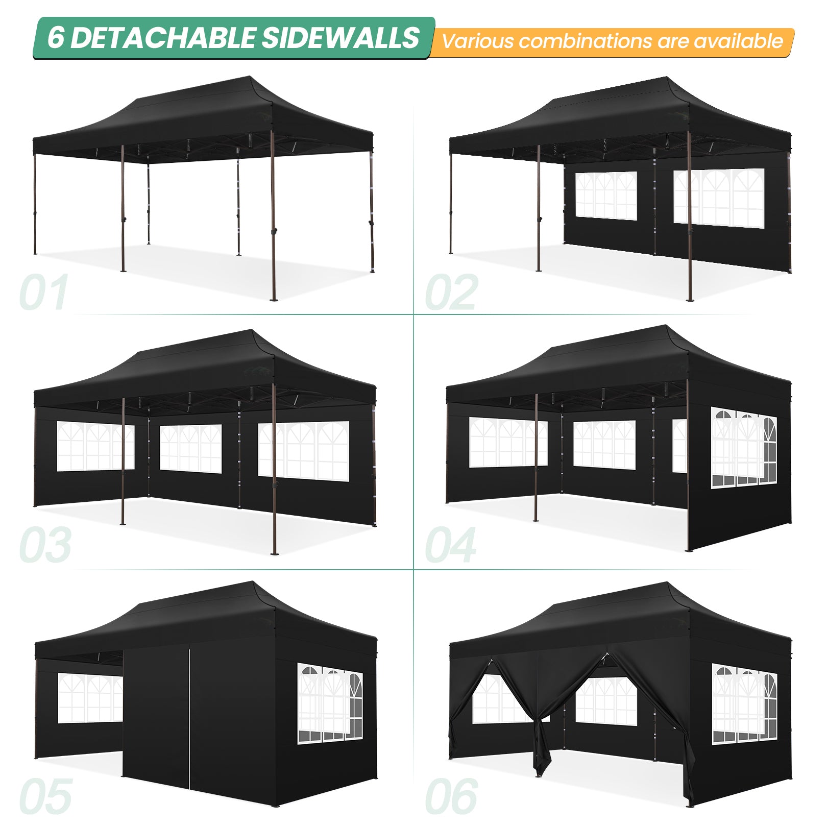 COBIZI 10x20 Pop up Heavy Duty Canopy with 6 Sidewalls,Waterproof Commercial Tent,Outdoor Gazebo for Wedding Party with Wheeled Bag