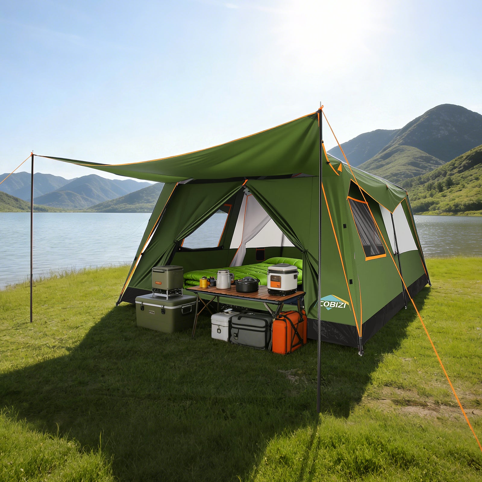 COBIZI 10 Person Large  2 Room Camping Tent With Removable Awning , 3 Minutes Instant Setup SPC269