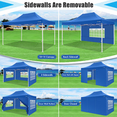 Hoteel 10x15 Heavy Duty Canopy Tent with 4 Sidewalls,Pop up Canopy for Parties Wedding,Commercial Easy up Gazebo with Roller Bag,UV 50+ &,Blue