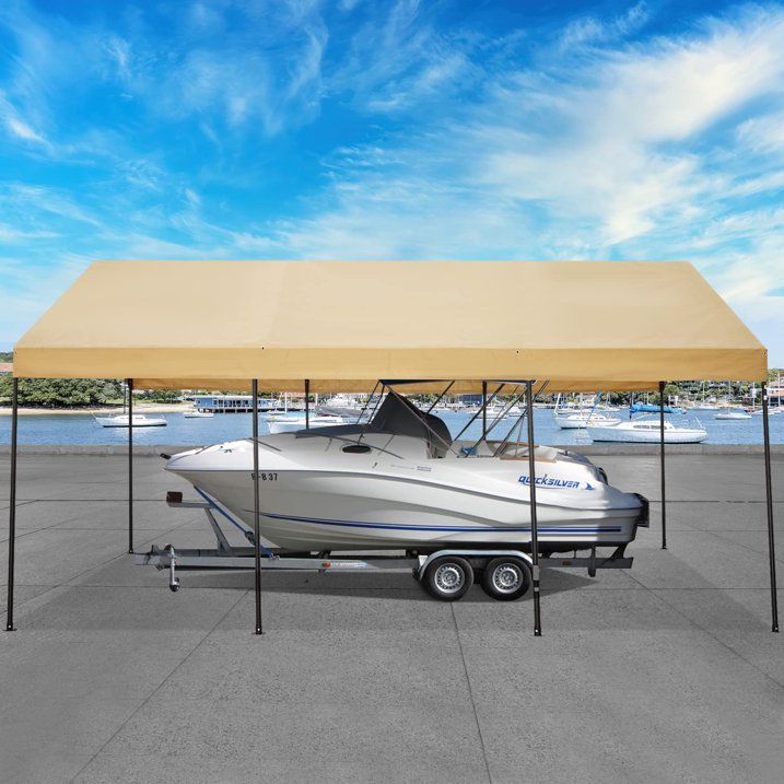 COBIZI Carport, 10'x 20' Heavy Duty Carport with Roll-up Ventilated Windows, Portable Garage with Removable Sidewalls & Doors for Car