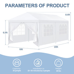 COBIZI 10'x20' Canopy Party Tent with 4 Removable Sidewalls, Outdoor Tent for Parties, Event Tent, Large Canopy Tent for Weddings, Parties, Patio Camping Gazebo, All Season & Waterproof, White SPC000108