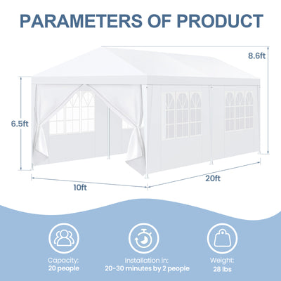 COBIZI 10'x20' Canopy Party Tent with 4 Removable Sidewalls White SPC108