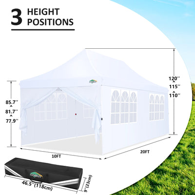 COBIZI 10x20 Pop Up Canopy Tent with 6 Removable Sidewalls,Easy Up Commercial Canopy with Upgrade Raised Roof,Waterproof and UV50+ Gazebo with Carry Bag