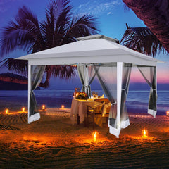 Hoteel 12'x12' Pop Up Gazebo Patio Outdoor Canopy Tent with 8 Mosquito Nettings, Adjustable Height and 144 Square ft of Shade for Garden, Party, Backyard with Vented Top, Storage Bag, Sandbags, Gary