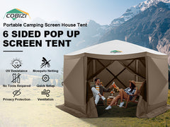 COBIZI 12'x12' Portable 6 Side Pop Up Canopy Screen House Tent, SPC000044L
