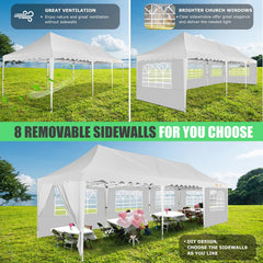 HOTEEL 10'x30' Pop Up Canopy Tent with 8 Sidewalls, Heavy Duty Wedding Event Tents, Party Gazebo with Roller Bag,UPF 50+ Windproof Waterproof,White