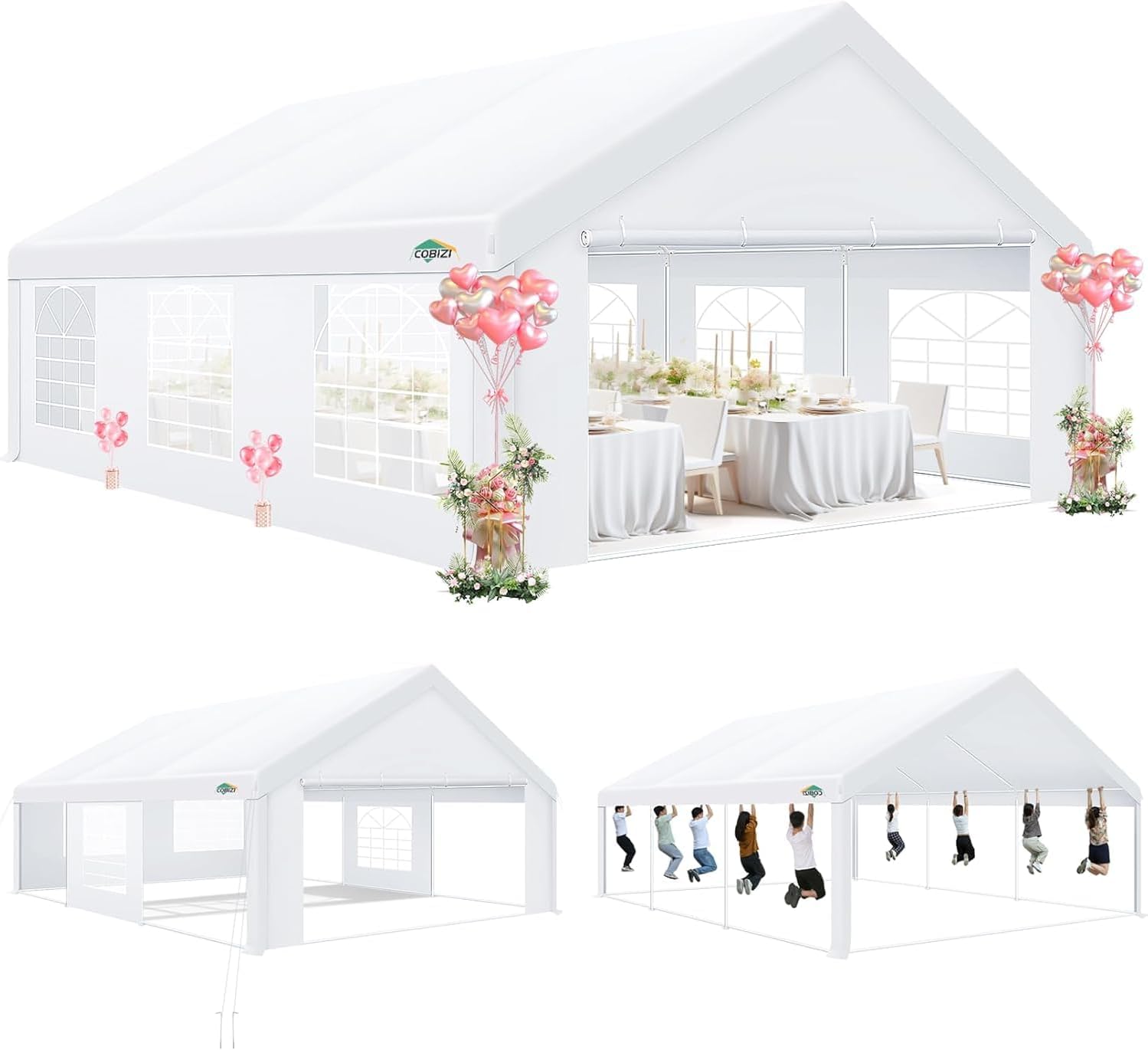 COBIZI 20'x20' Heavy Duty  Party Canopy with 6 Sidewalls & Built-in Sandbags SPC280