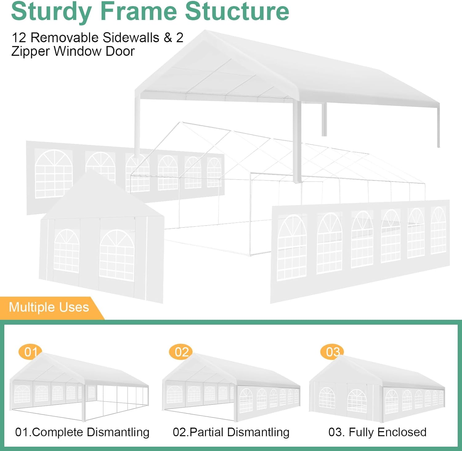 COBIZI 20x40 Party Tent Large Heavy Duty Outdoor Canopy & Carport, Upgraded Commercial Wedding Event Shelter Tent with 8 Removable Sidewalls, Big Tent for Birthday Party, Outdoor Event, Wedding, White