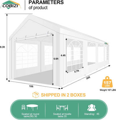 COBIZI 10'x30' Heavy Duty Party Tent  with Removable Sidewall Windows SPC000124