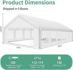 COBIZI 20x40 Party Tent Large Heavy Duty Outdoor Canopy & Carport, Upgraded Commercial Wedding Event Shelter Tent with 8 Removable Sidewalls, Big Tent for Birthday Party, Outdoor Event, Wedding, White
