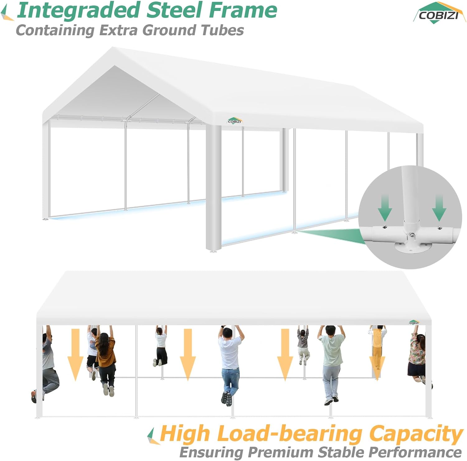 COBIZI 13x26ft Party Tent, Heavy Duty Wedding Tent with Removable Sidewalls, Large Outdoor Event Tent, White Event Shelter, Commercial Canopy Tent with Built-in Sandbags, UV 50+, Waterproof, White