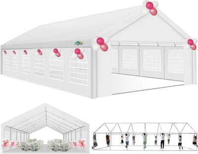 COBIZI 20x40 Party Tent Large Heavy Duty Outdoor Canopy & Carport, Upgraded Commercial Wedding Event Shelter Tent with 8 Removable Sidewalls, Big Tent for Birthday Party, Outdoor Event, Wedding, White