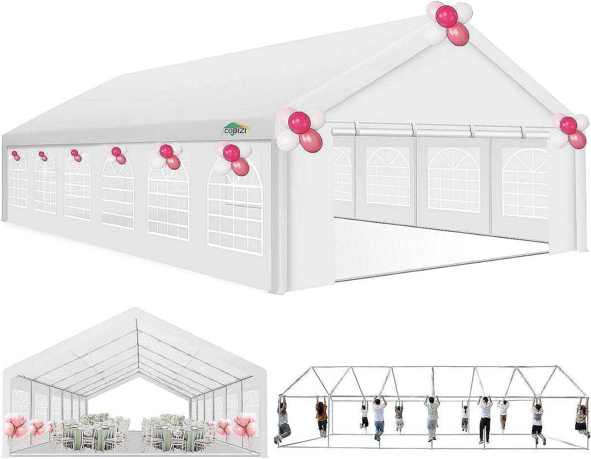 COBIZI 20x40 Party Tent Large Heavy Duty Outdoor Canopy & Carport, Upgraded Commercial Wedding Event Shelter Tent with 8 Removable Sidewalls, Big Tent for Birthday Party, Outdoor Event, Wedding, White
