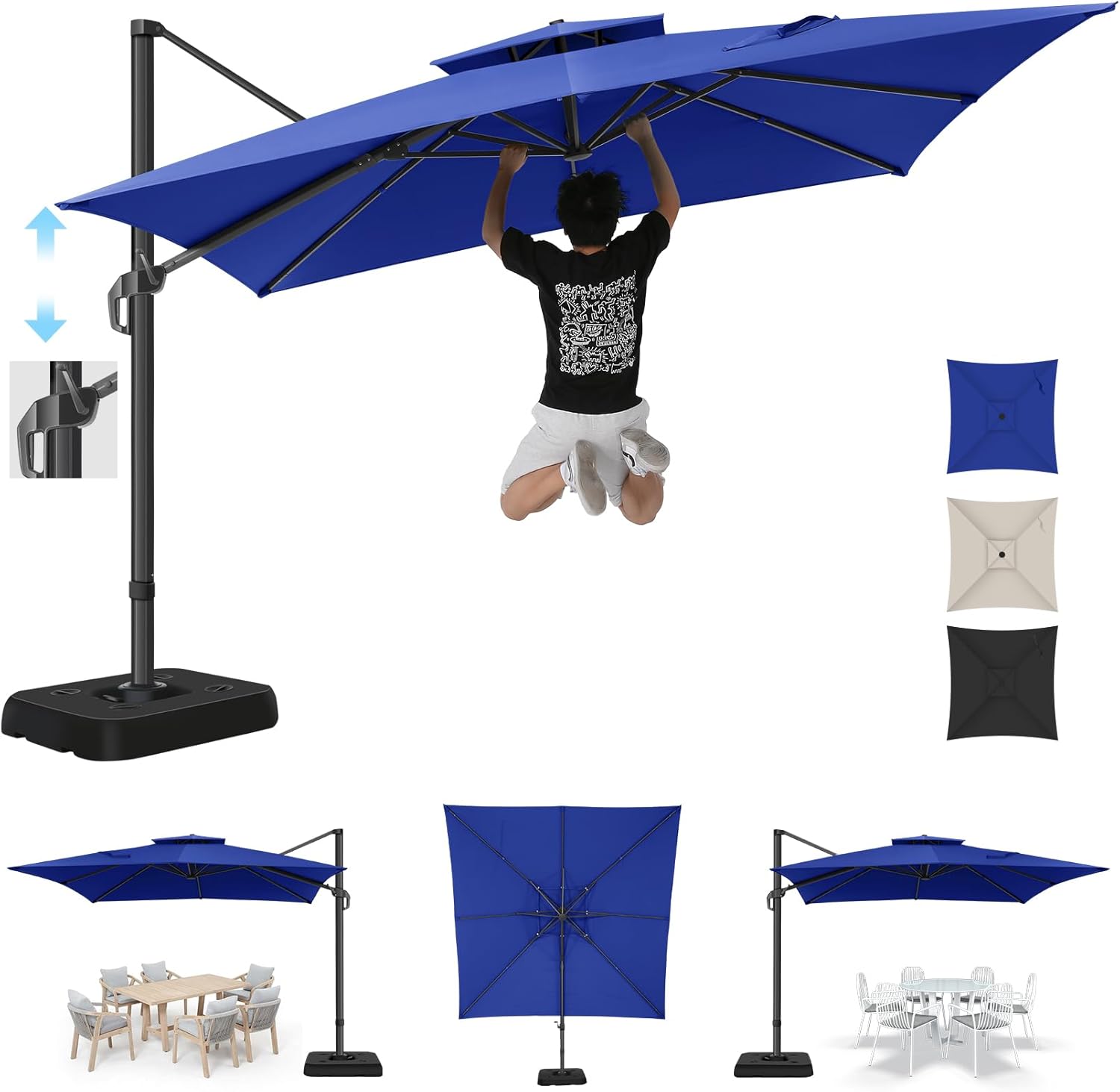 Cobizi Upgraded Patio Cantilever Sun Umbrella With 5 Adjustment Angles, 10'x10', SPC236