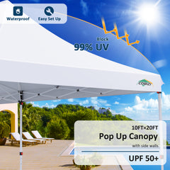 COBIZI 10x20 Pop Up Canopy Tent with 6 Removable Sidewalls,Easy Up Commercial Canopy with Upgrade Raised Roof,Waterproof and UV50+ Gazebo with Carry Bag