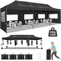 HOTEEL 10'x30' Canopy Heavy Duty Pop Up Canopy Tent Outdoor Gazebo Shelter Waterproof Instant Commercial Tent with 8 Removable Sidewalls & 8 Sandbags & Roller Bag