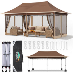 COBIZI 12'x20' Pop Up Gazebo，Easy Setup with Mosquito Netting, Brown SPC000251