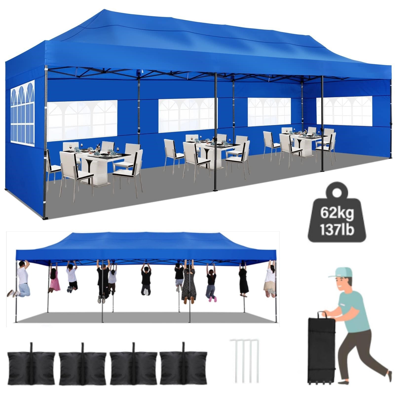 HOTEEL 10'x30' Canopy Heavy Duty Pop Up Canopy Tent Outdoor Gazebo Shelter Waterproof Instant Commercial Tent with 8 Removable Sidewalls & 8 Sandbags & Roller Bag