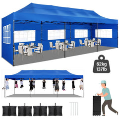 HOTEEL 10'x30' Canopy Heavy Duty Pop Up Canopy Tent Outdoor Gazebo Shelter Waterproof Instant Commercial Tent with 8 Removable Sidewalls & 8 Sandbags & Roller Bag
