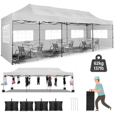HOTEEL 10'x30' Canopy Heavy Duty Pop Up Canopy Tent Outdoor Gazebo Shelter Waterproof Instant Commercial Tent with 8 Removable Sidewalls & 8 Sandbags & Roller Bag