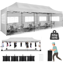 HOTEEL 10'x30' Canopy Heavy Duty Pop Up Canopy Tent Outdoor Gazebo Shelter Waterproof Instant Commercial Tent with 8 Removable Sidewalls & 8 Sandbags & Roller Bag