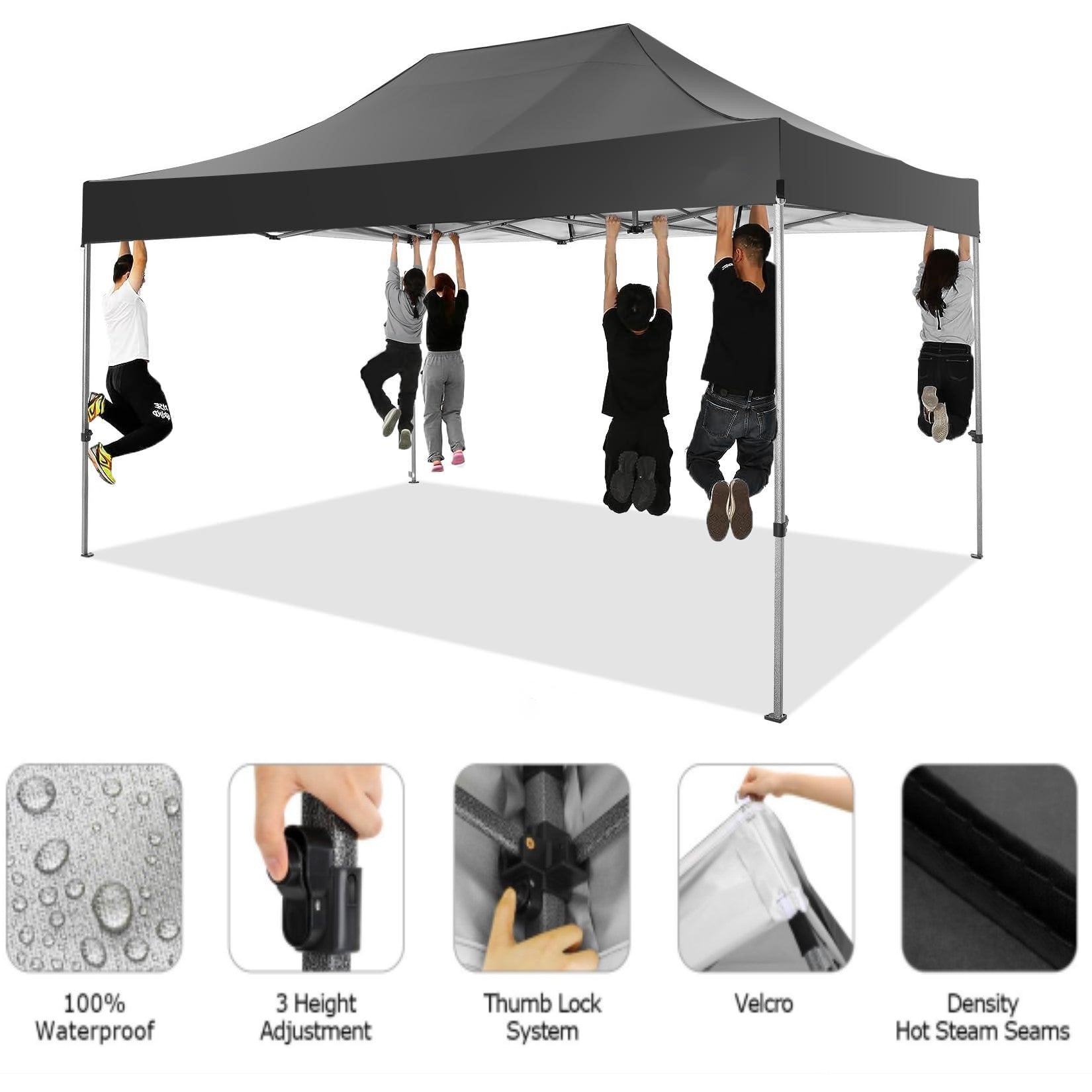 COBIZI 10'x15' Heavy Duty Pop Up Canopy Tent with 4 Sidewalls, Party Tent Outdoor Canopy UV50+ Waterproof Canopy Tent Event Shelter for Parties, Commercial-Series, 3 Adjustable Heights, White