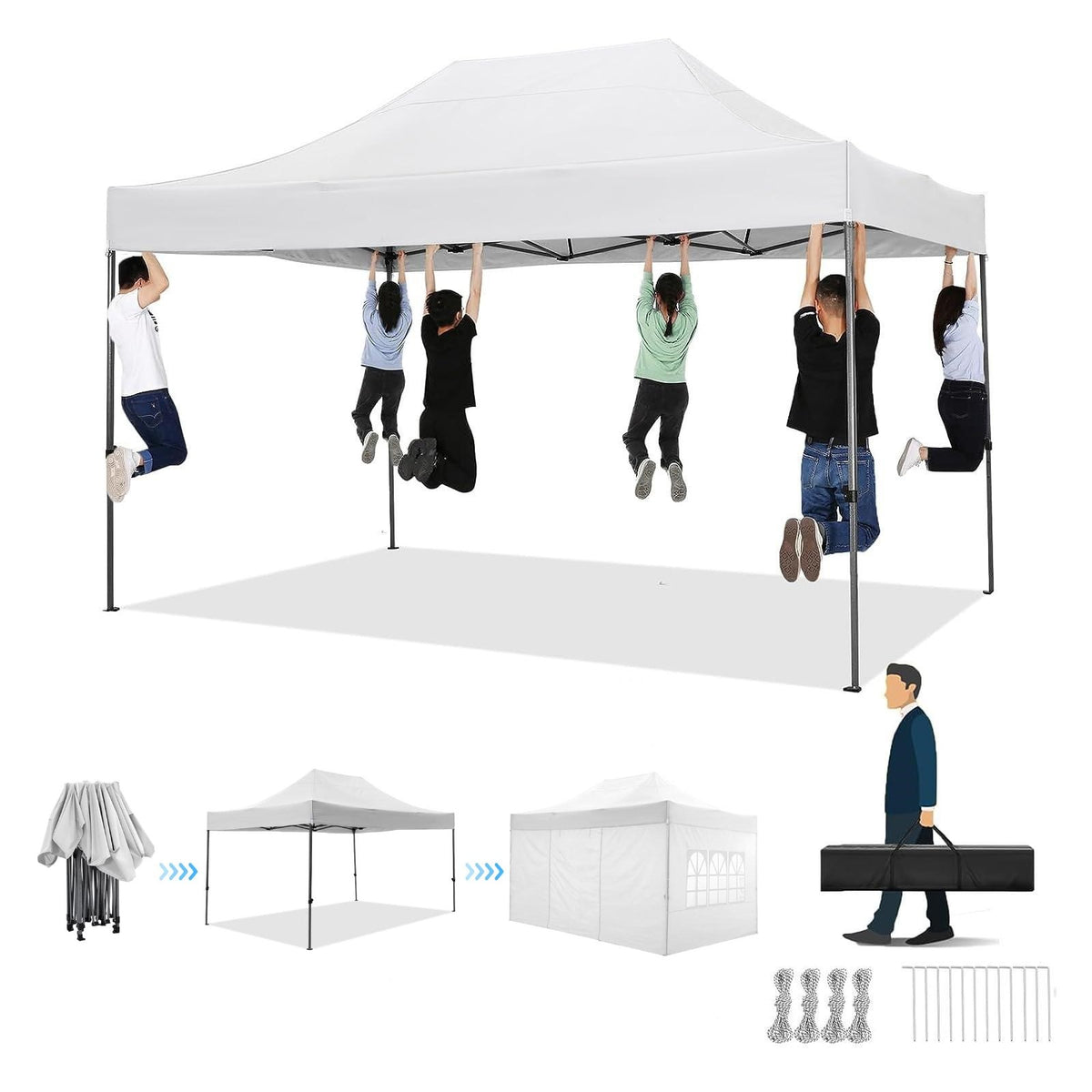 COBIZI 10'x15' Heavy Duty Pop Up Canopy Tent with 4 Sidewalls, Party Tent Outdoor Canopy UV50+ Waterproof Canopy Tent Event Shelter for Parties, Commercial-Series, 3 Adjustable Heights, White