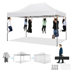 COBIZI 10'x15' Heavy Duty Pop Up Canopy Tent with 4 Sidewalls, Party Tent Outdoor Canopy UV50+ Waterproof Canopy Tent Event Shelter for Parties, Commercial-Series, 3 Adjustable Heights, White