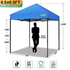 COBIZI 6.5x6.5 FT Pop up Canopy, Waterproof Commercial Canopy Tent,Outdoor Garden Gazebo, with Carry Bag