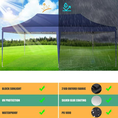 YUEBO 10'x20' Ez Pop Up Canopy Tent Commercial Instant Canopies with 6 Removable Side Walls Portable & Carrying Bag for Patio Picnic Carport Party Wedding, Blue Navy