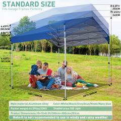 COBIZI 10'x10' Carport Canopy Tent with 1 Sidewall, 3 Adjustable Height Portable Garage, Instant Outdoor Carports with 8 Stakes, 4 Sandbags & Ropes for Motorcycle, Garden Tool, Commercial, Dark Blue