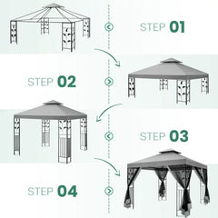 COBIZI 10' x 13' Pop Up Gazebo, Outdoor Steel Double Roof Canopy, Metal Frame Pavilion with Mosquito Netting, Sunshade for Garden, Patio, Lawns, Gray