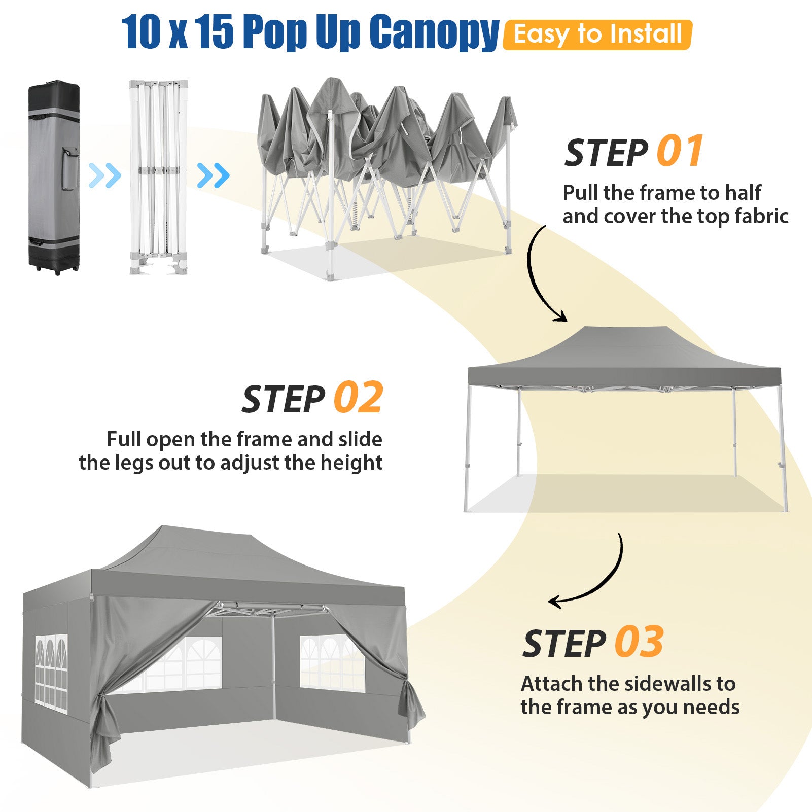 HOTEEL 10x15 Pop Up Canopy Tent Heavy Duty with 4 Sidewalls,Tents for Parties Outdoor Canopy Event Tent Wedding with Roller Bag,UV 50+ & Upgraded No Water Accumulation,Thick Hexagonal Legs