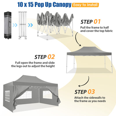 HOTEEL 10x15 Pop Up Canopy Tent Heavy Duty with 4 Sidewalls,Tents for Parties Outdoor Canopy Event Tent Wedding with Roller Bag,UV 50+ & Upgraded No Water Accumulation,Thick Hexagonal Legs