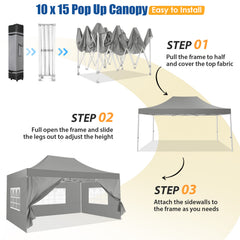 HOTEEL 10x15 Pop Up Canopy Tent Heavy Duty with 4 Sidewalls,Tents for Parties Outdoor Canopy Event Tent Wedding with Roller Bag,UV 50+ & Upgraded No Water Accumulation,Thick Hexagonal Legs
