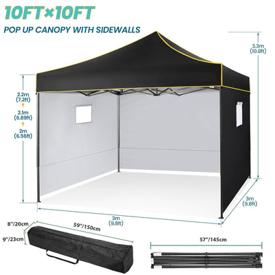 YUEBO 10' x 10' ft Pop up Canopy Tent Outdoor Canopy Instant Party Wedding Backyard Gazebo Tent, with 4 Removable Side Walls & Carry Bag