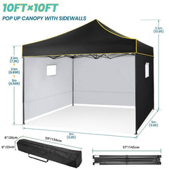 YUEBO 10' x 10' ft Pop up Canopy Tent Outdoor Canopy Instant Party Wedding Backyard Gazebo Tent, with 4 Removable Side Walls & Carry Bag