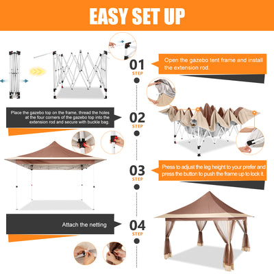 COBIZI 12'x12' Pop-up Gazing Pavilion with Tent and Backpack Offer, Outdoor Canopy Tent with Portable Backpack, Patio Gazing Pavilion SPC000149